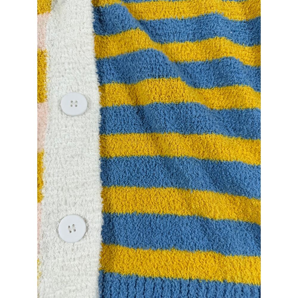 Lovelo Colorblock Striped Fuzzy Cardigan Sweater XL Pastel Blue Pink Yellow - Picture 7 of 10